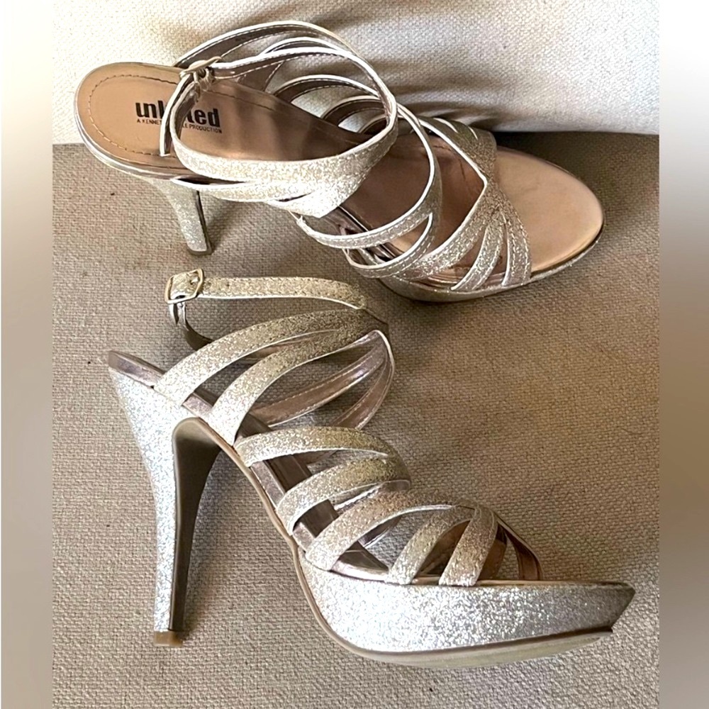 KENNETH COLE UNLISTED STRAPY GOLDEN METALLIC STILETTO HEEL